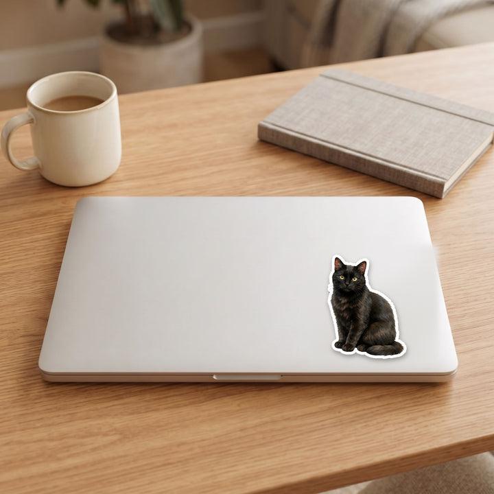 Black Cat Witchy vinyl sticker on a laptop lid – Designs by Mysh