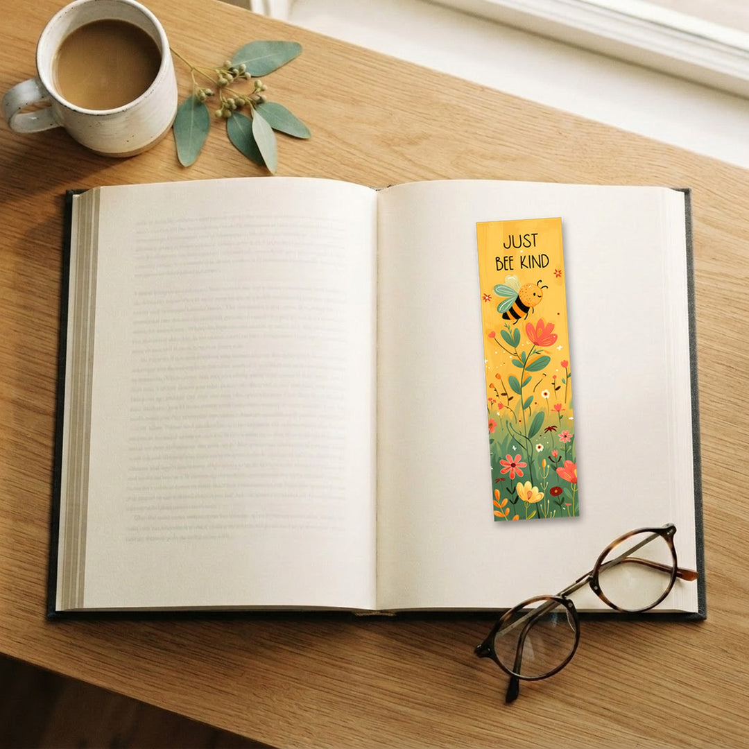 Just Bee Kind traditional bookmark on an open book – Designs by Mysh
