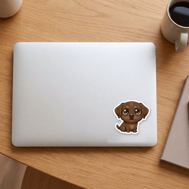 Labrador Retriever Chocolate kawaii vinyl sticker on a laptop lid – Designs by Mysh