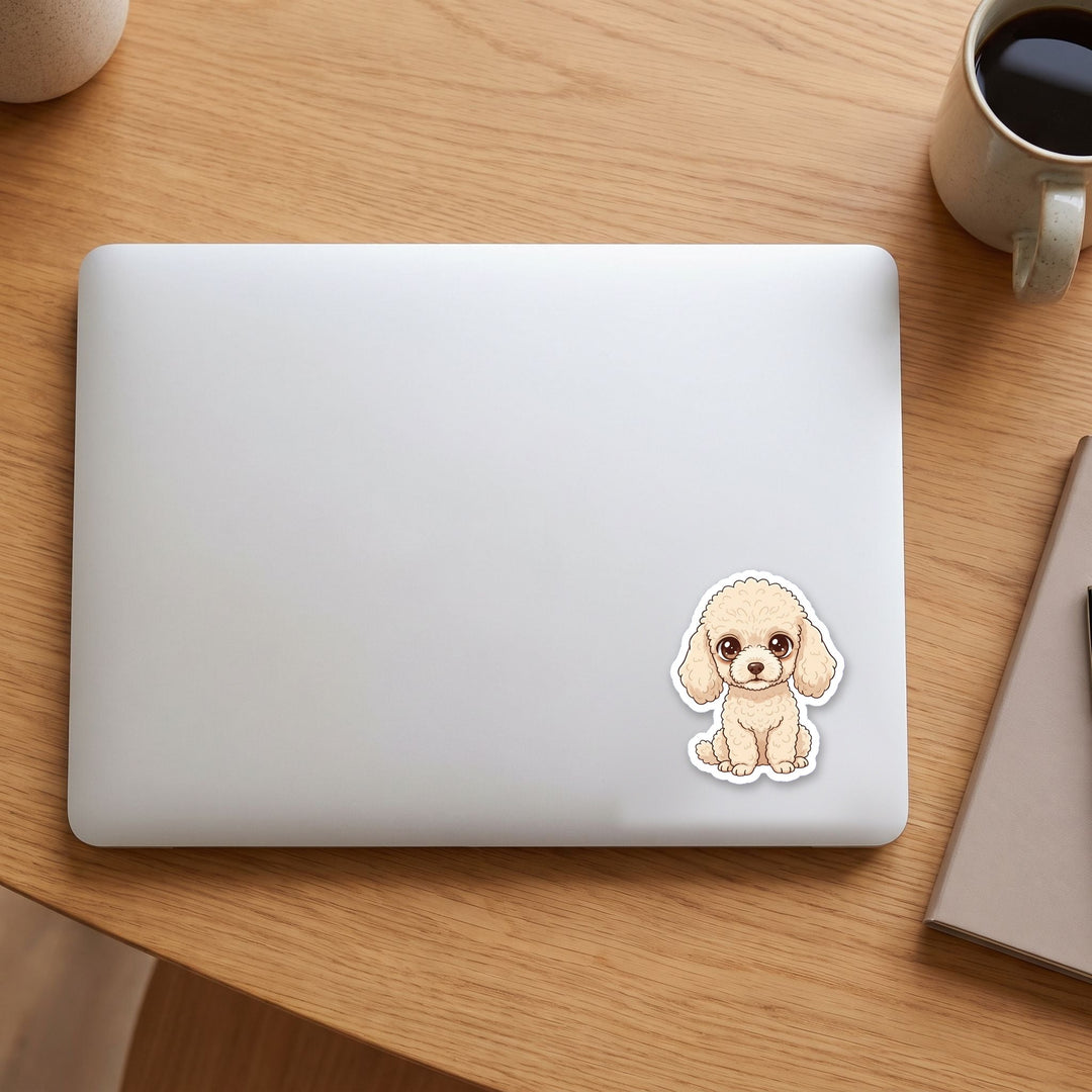 Poodle Cream kawaii vinyl sticker on a laptop lid – Designs by Mysh
