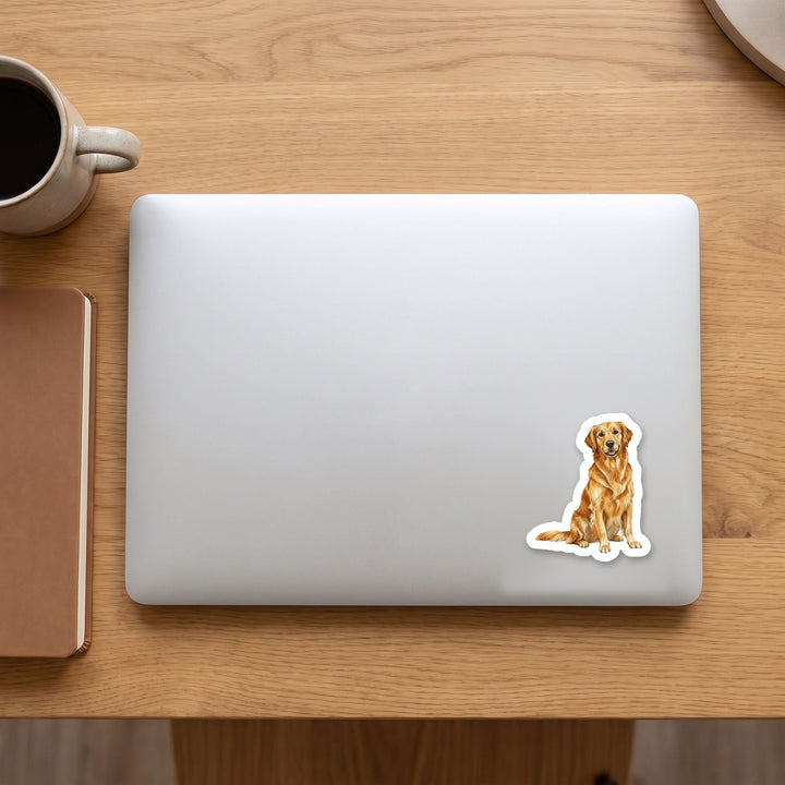 Golden Retriever Golden watercolor vinyl sticker on a laptop lid – Designs by Mysh
