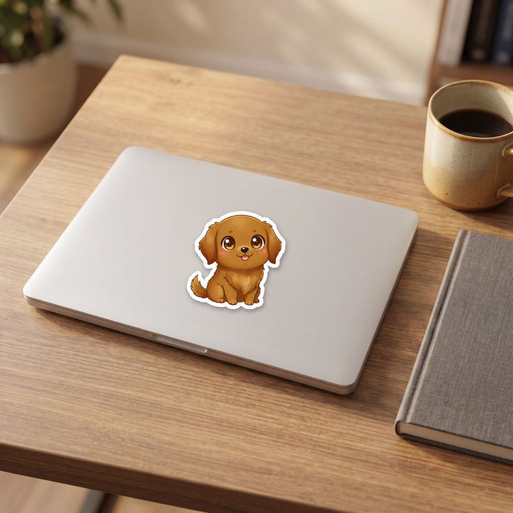 Golden Retriever Dark Golden kawaii vinyl sticker on a laptop lid – Designs by Mysh