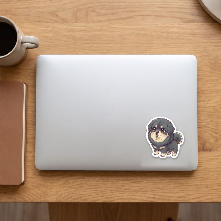 Tibetan Mastiff Blue Gray kawaii vinyl sticker on a laptop lid – Designs by Mysh