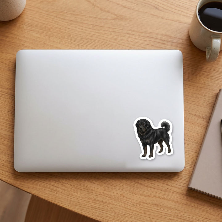 Tibetan Mastiff Black watercolor vinyl sticker on a laptop lid – Designs by Mysh
