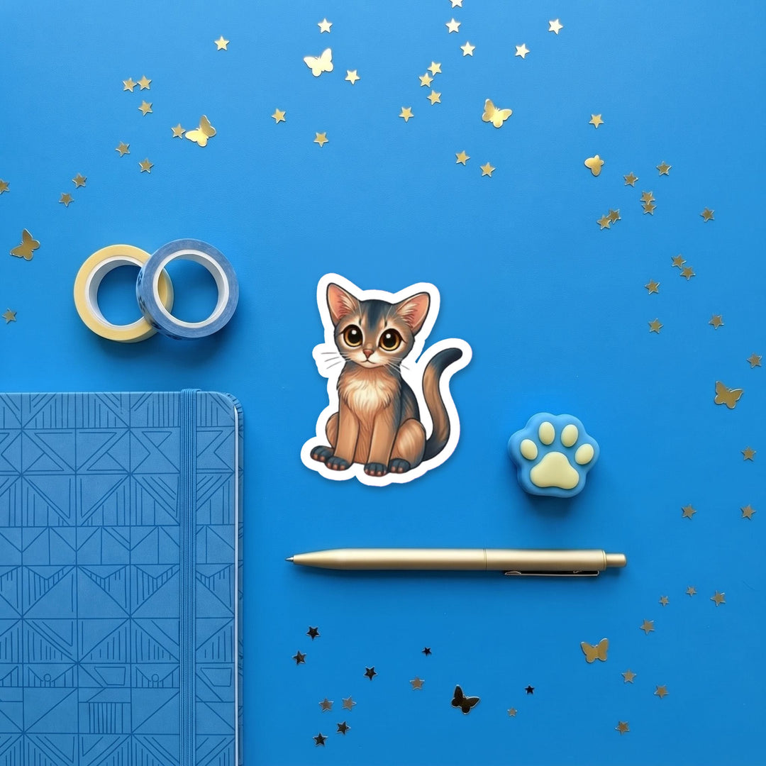 Abyssinian Blue kawaii 3 inch fridge magnet flat lay with blue and yellow stationery – Designs by Mysh