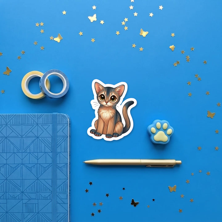 Abyssinian Blue kawaii 3 inch fridge magnet flat lay with blue and yellow stationery – Designs by Mysh