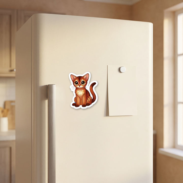 Abyssinian Cinnamon kawaii fridge magnet on a refrigerator door – Designs by Mysh