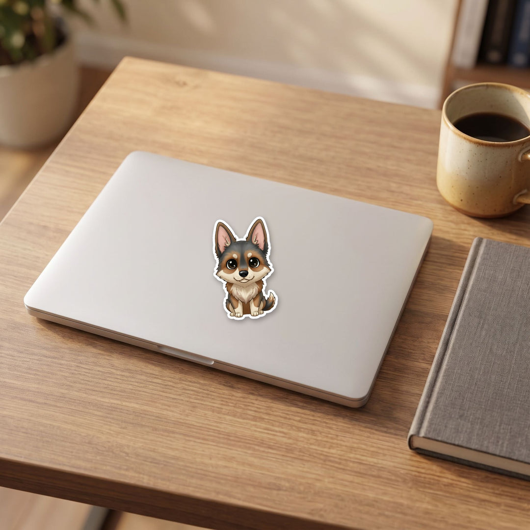 German Shepherd Sable kawaii vinyl sticker on a laptop lid – Designs by Mysh