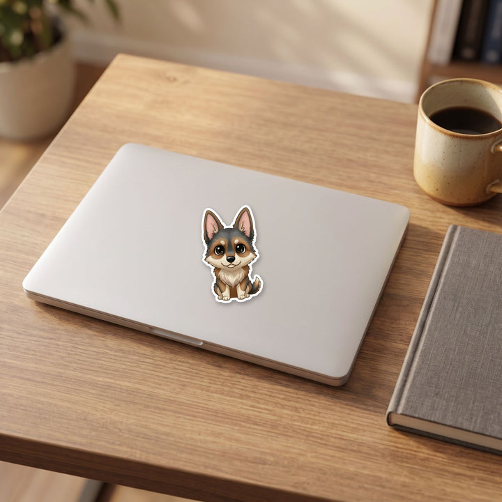 German Shepherd Sable kawaii vinyl sticker on a laptop lid – Designs by Mysh