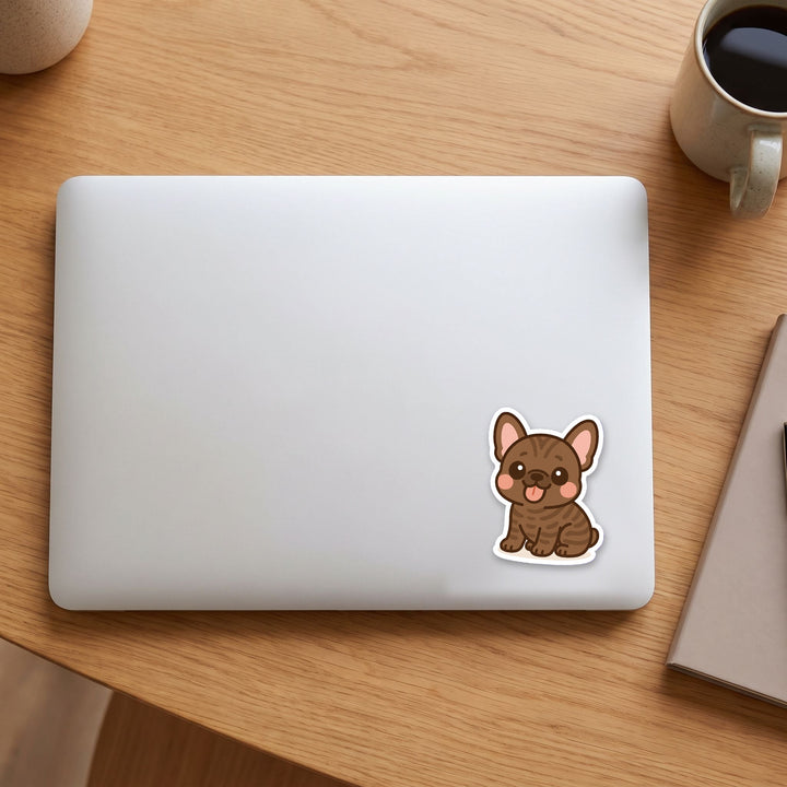 French Bulldog Brindle kawaii vinyl sticker on a laptop lid – Designs by Mysh