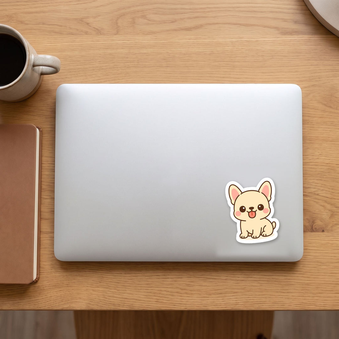 French Bulldog White kawaii vinyl sticker on a laptop lid – Designs by Mysh