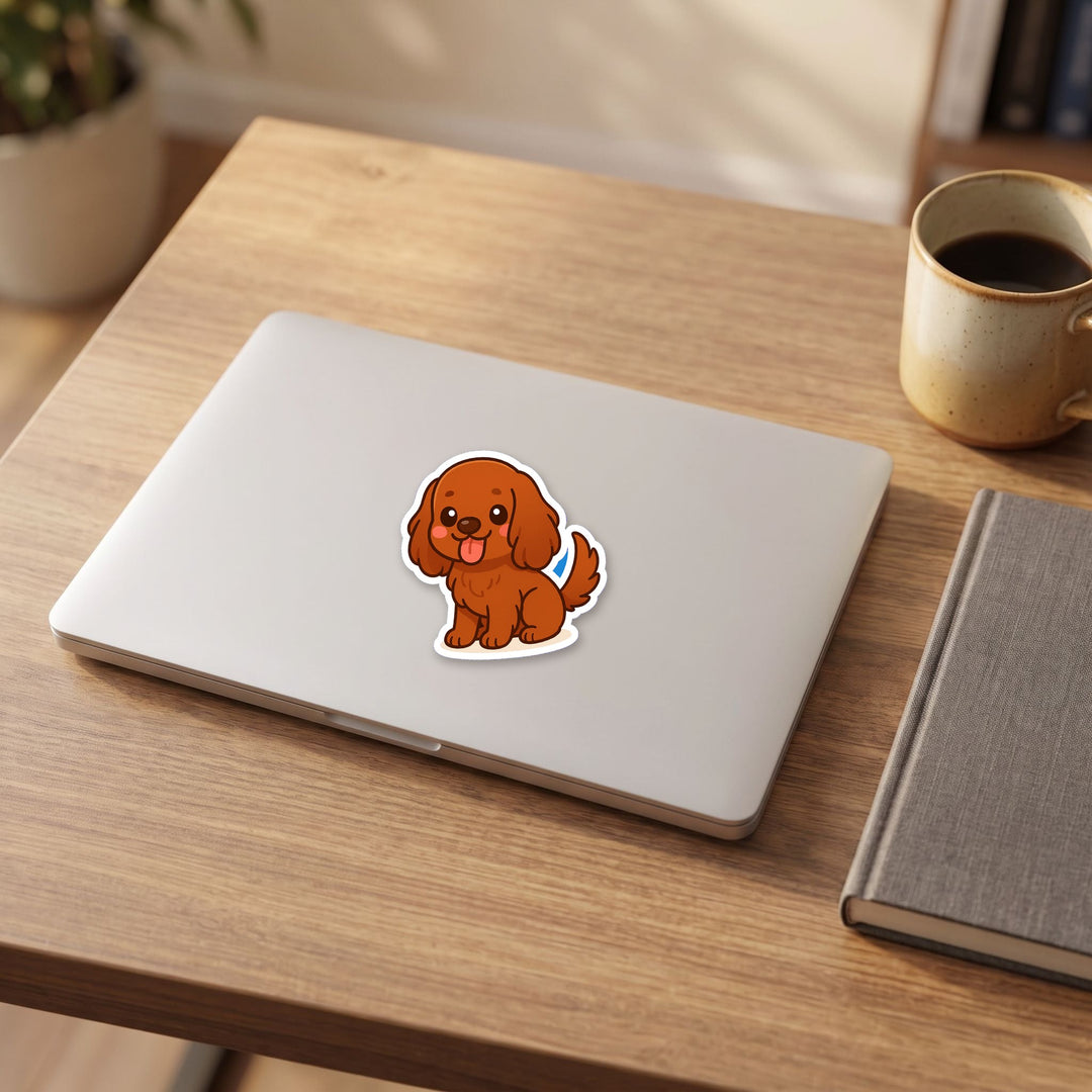 English Cocker Spaniel Red kawaii vinyl sticker on a laptop lid – Designs by Mysh