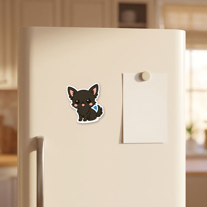 Chihuahua Black kawaii fridge magnet on a refrigerator door – Designs by Mysh