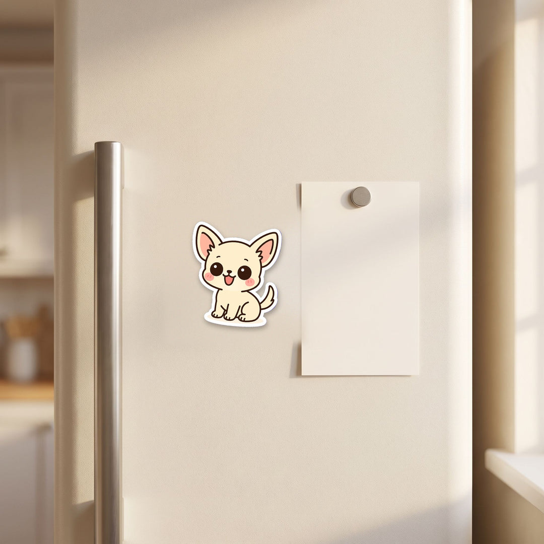 Chihuahua Cream kawaii fridge magnet on a refrigerator door – Designs by Mysh