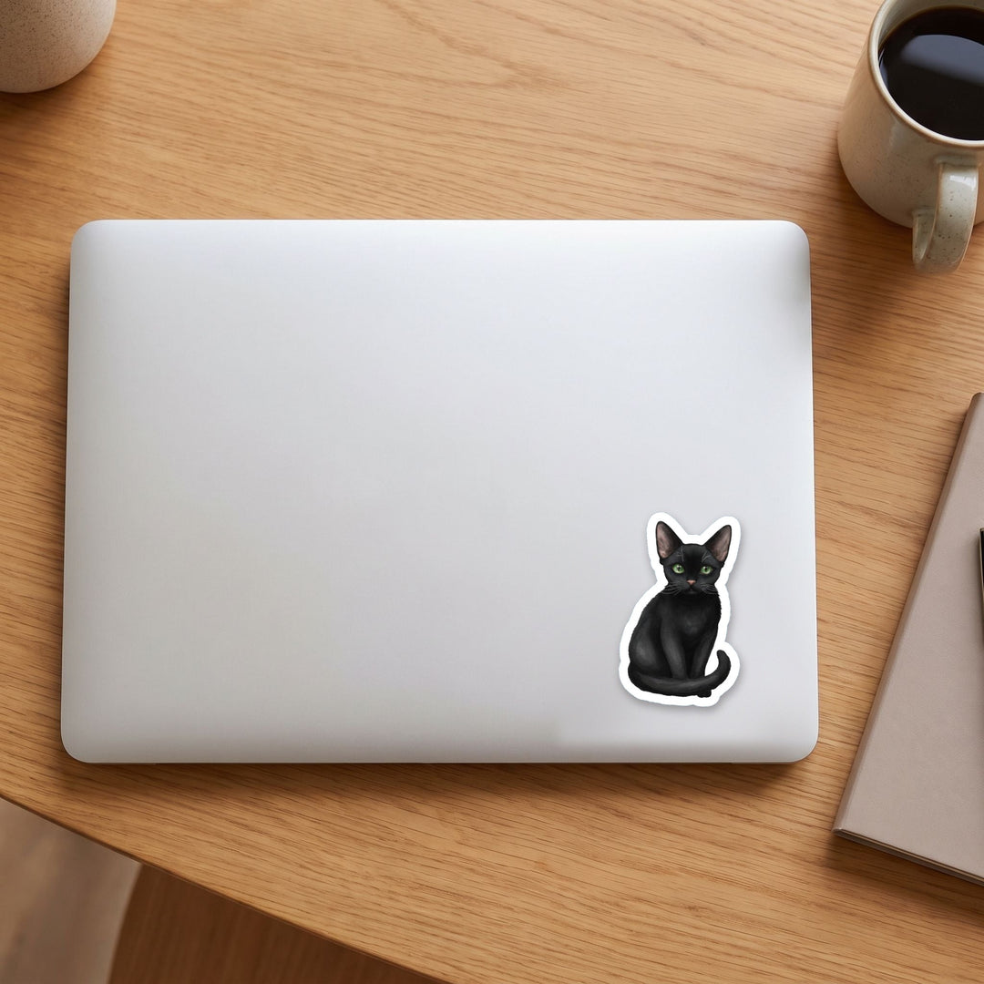 Devon Rex Black watercolor vinyl sticker on a laptop lid – Designs by Mysh