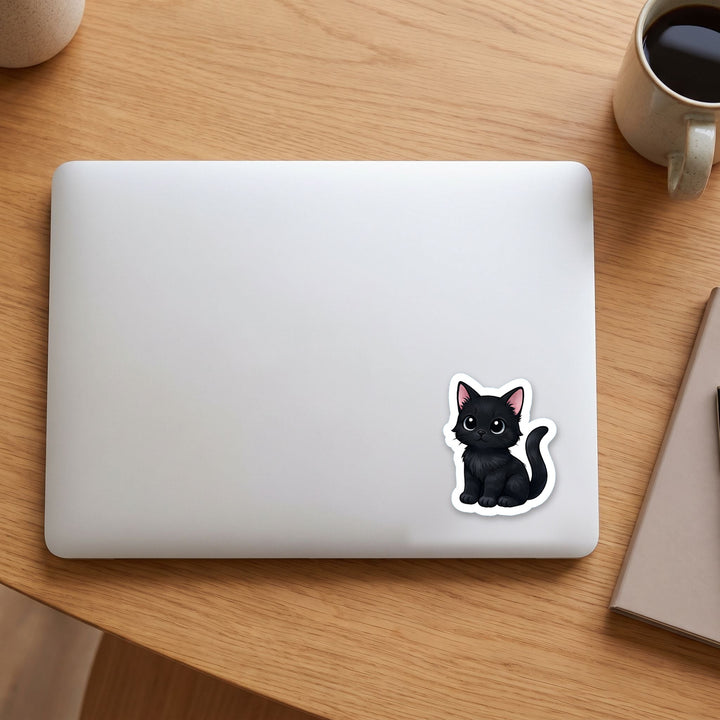 American Shorthair Black kawaii vinyl sticker on a laptop lid – Designs by Mysh