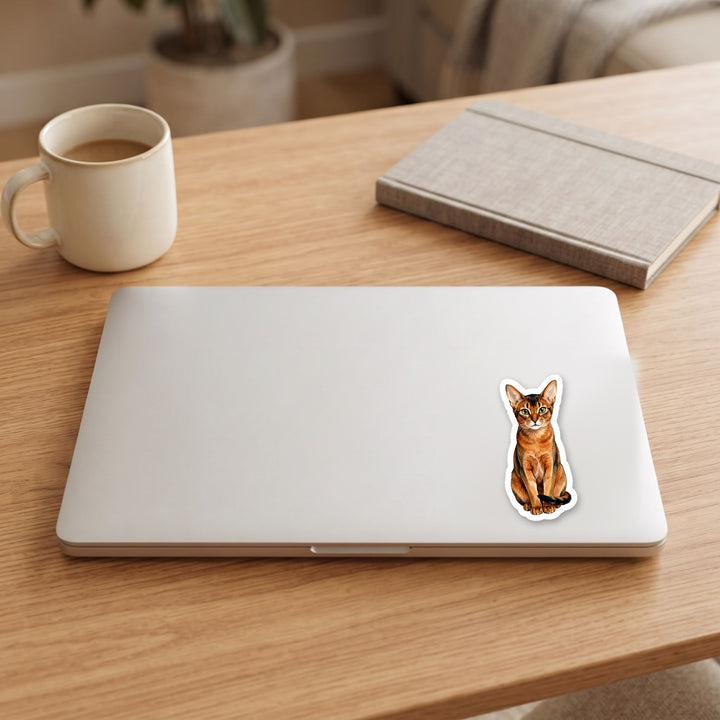 Abyssinian Ruddy watercolor vinyl sticker on a laptop lid – Designs by Mysh