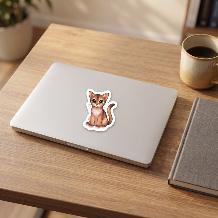 Abyssinian Fawn kawaii vinyl sticker on a laptop lid – Designs by Mysh