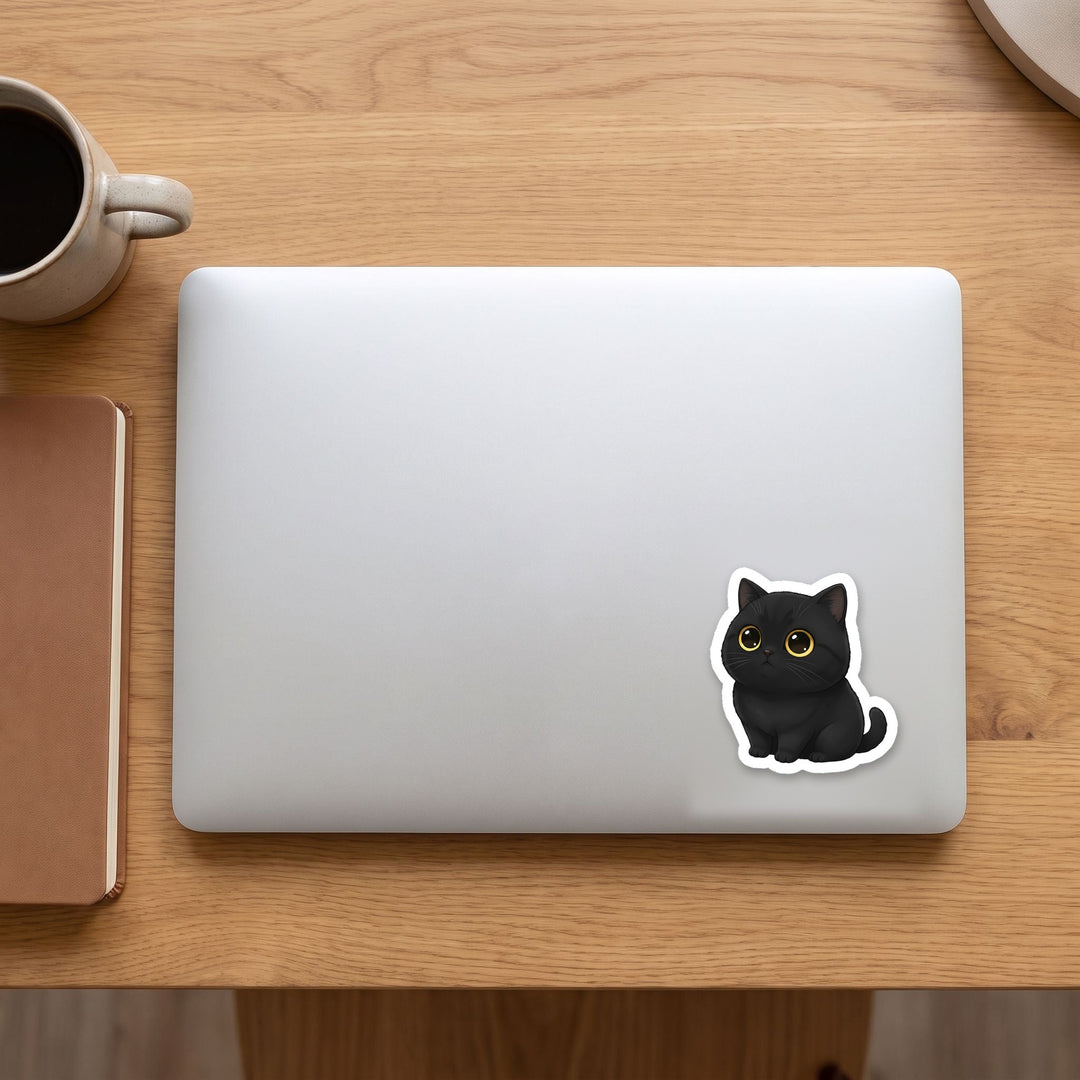 British Shorthair Black kawaii vinyl sticker on a laptop lid – Designs by Mysh