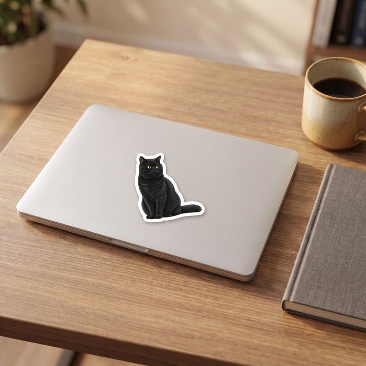 British Shorthair Black watercolor vinyl sticker on a laptop lid – Designs by Mysh