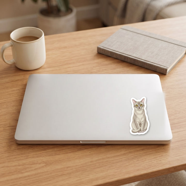 Burmese Platinum watercolor vinyl sticker on a laptop lid – Designs by Mysh