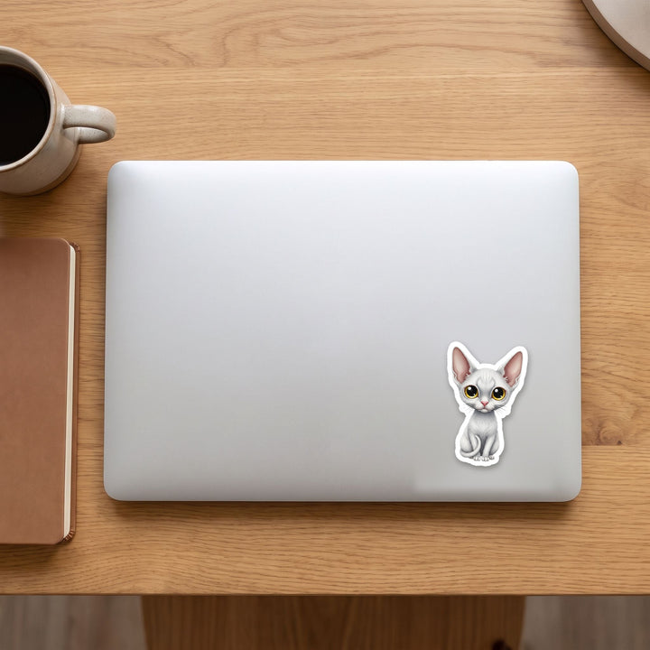 Cornish Rex White kawaii vinyl sticker on a laptop lid – Designs by Mysh