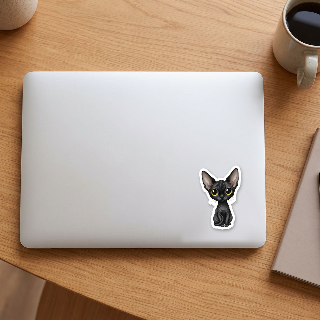 Cornish Rex Black kawaii vinyl sticker on a laptop lid – Designs by Mysh