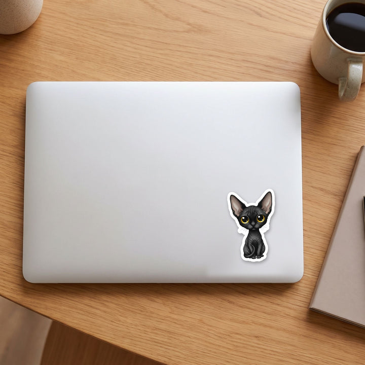 Cornish Rex Black kawaii vinyl sticker on a laptop lid – Designs by Mysh