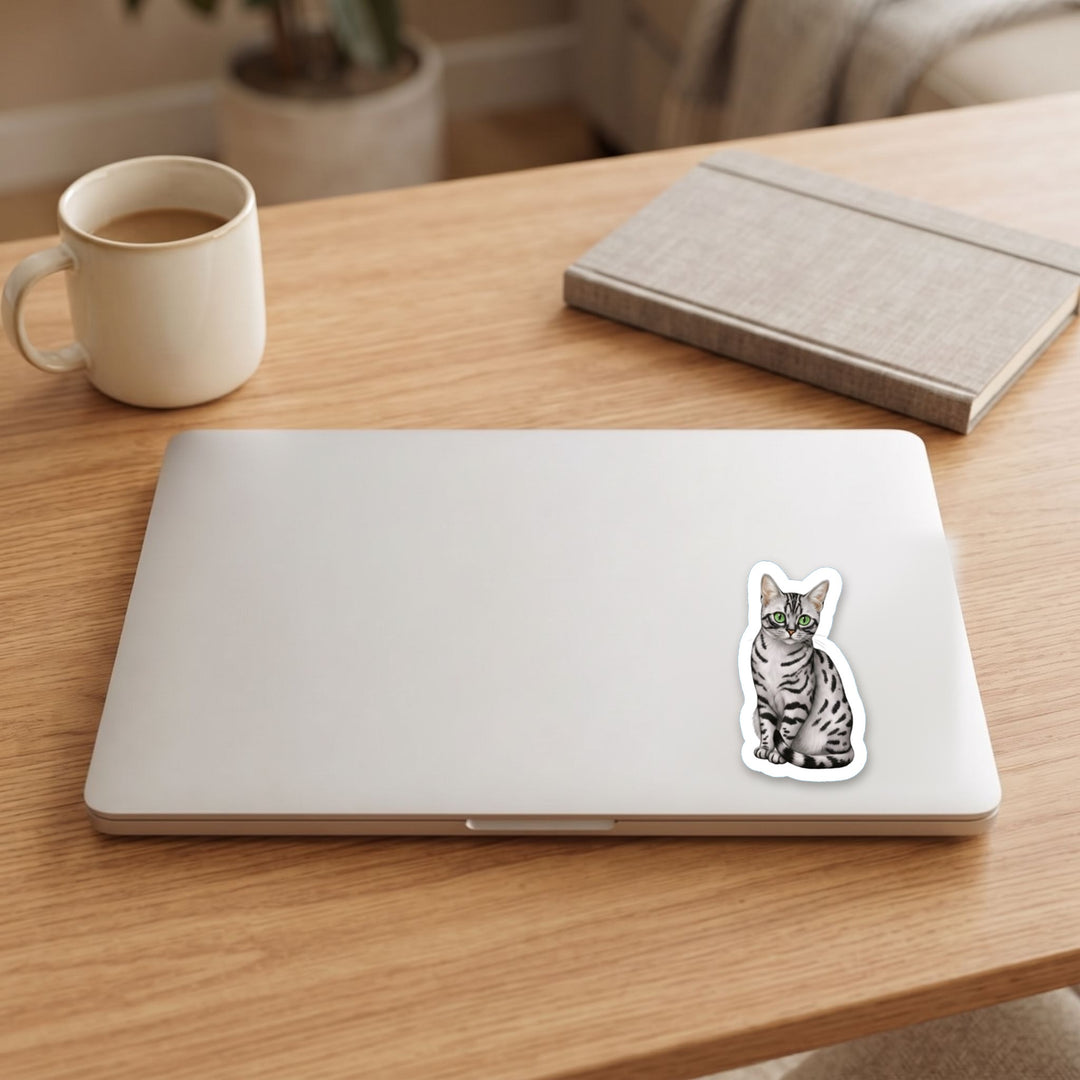 Egyptian Mau Smoke watercolor vinyl sticker on a laptop lid – Designs by Mysh