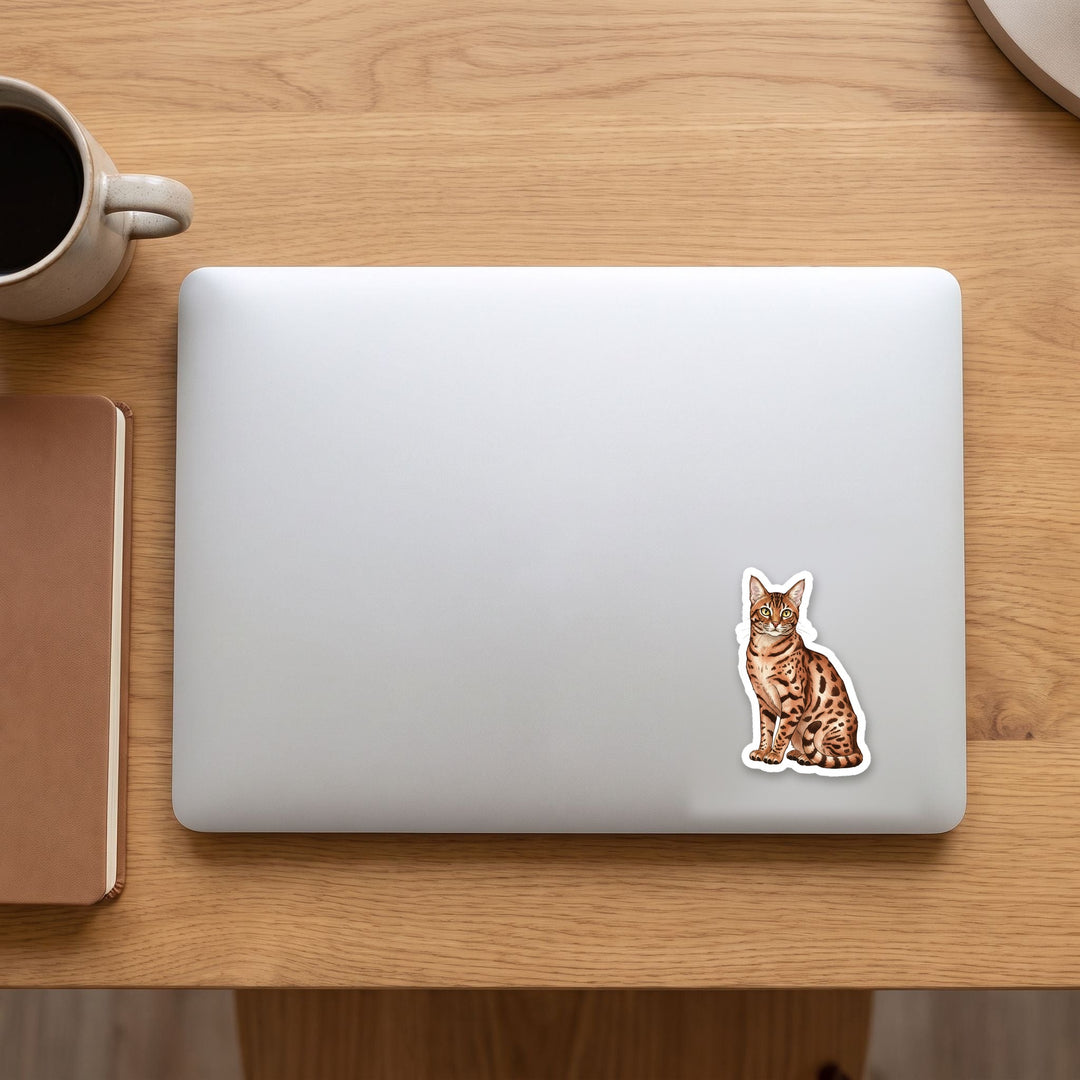 Ocicat Tawny watercolor vinyl sticker on a laptop lid – Designs by Mysh
