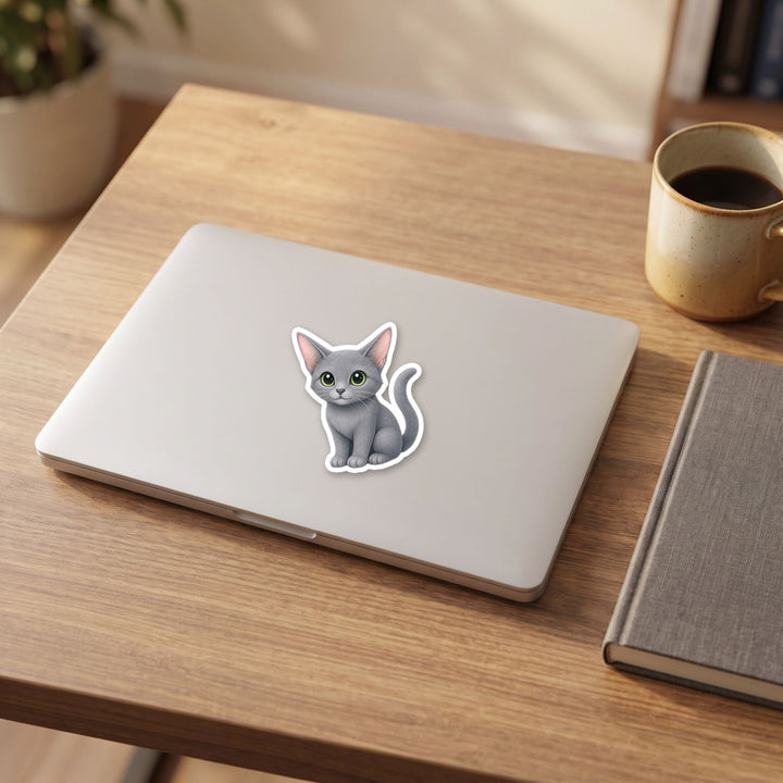 Russian Blue Silver Tips kawaii vinyl sticker on a laptop lid – Designs by Mysh