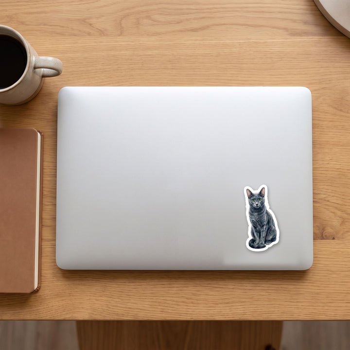 Russian Blue Darkening Blue-Gray watercolor vinyl sticker on a laptop lid – Designs by Mysh