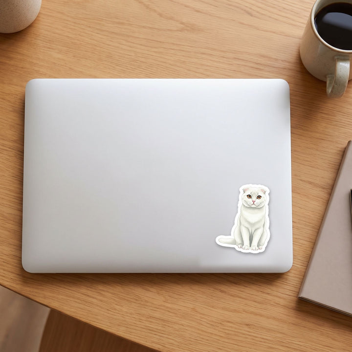 Scottish Fold White watercolor vinyl sticker on a laptop lid – Designs by Mysh
