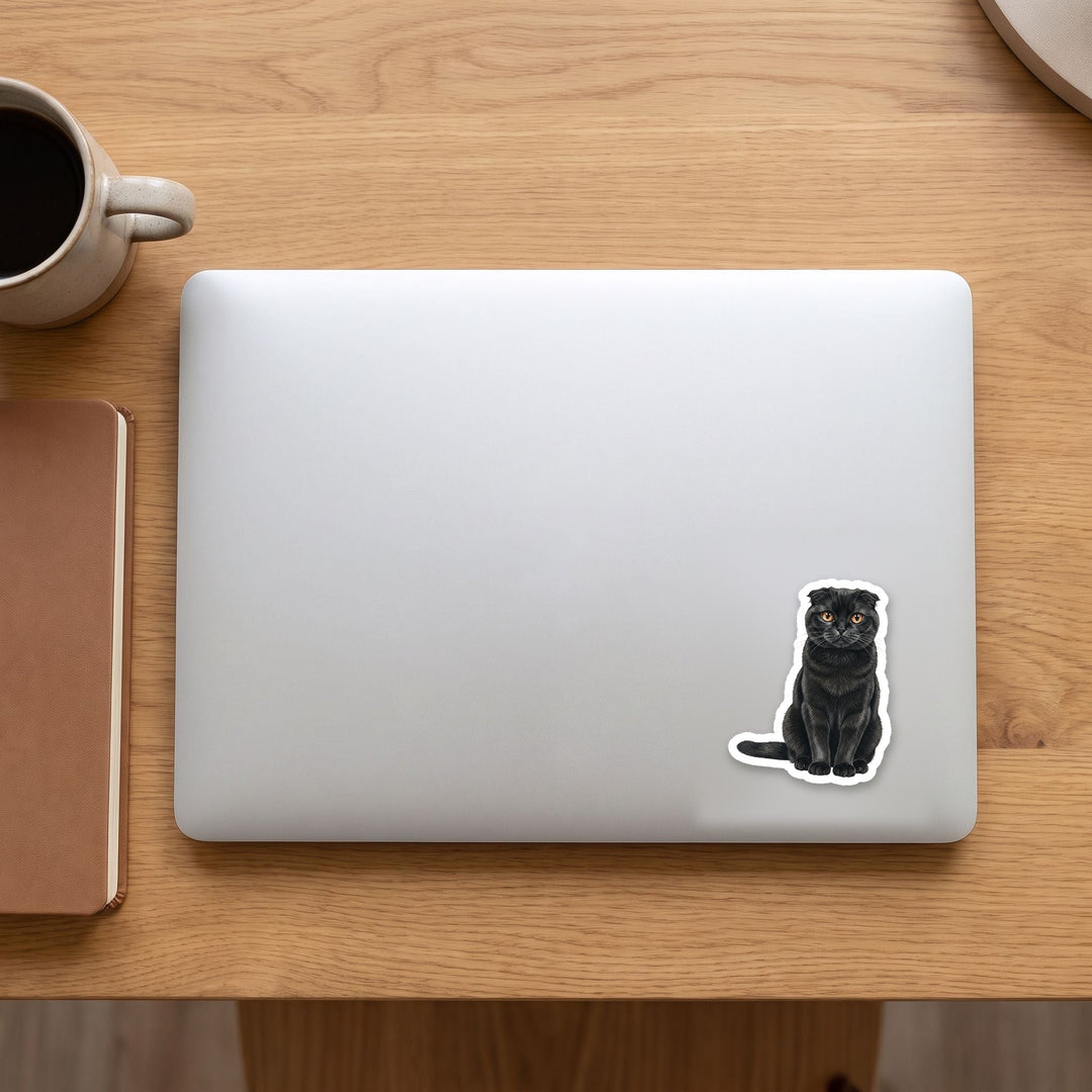 Scottish Fold Black watercolor vinyl sticker on a laptop lid – Designs by Mysh