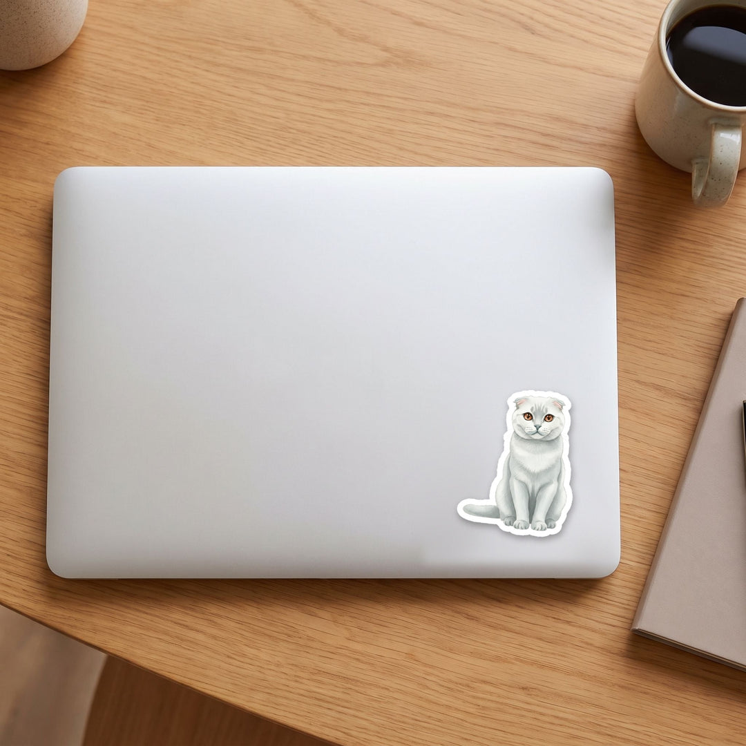 Scottish Fold Blue watercolor vinyl sticker on a laptop lid – Designs by Mysh