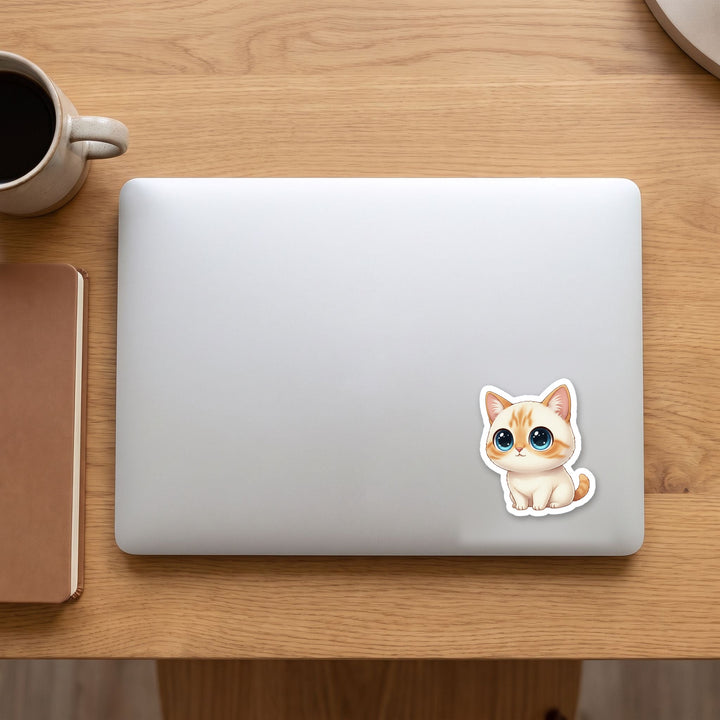 Siamese Flame Point kawaii vinyl sticker on a laptop lid – Designs by Mysh
