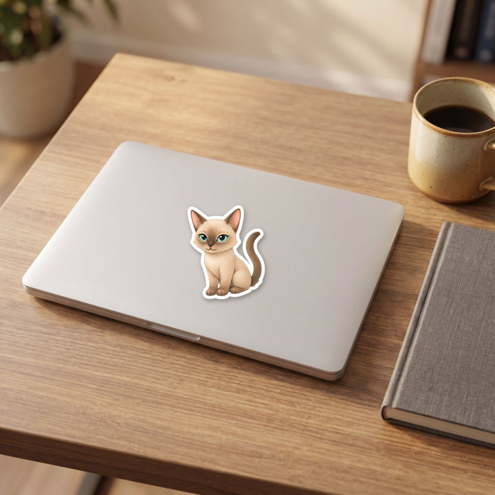 Tonkinese Champagne Mink kawaii vinyl sticker on a laptop lid – Designs by Mysh