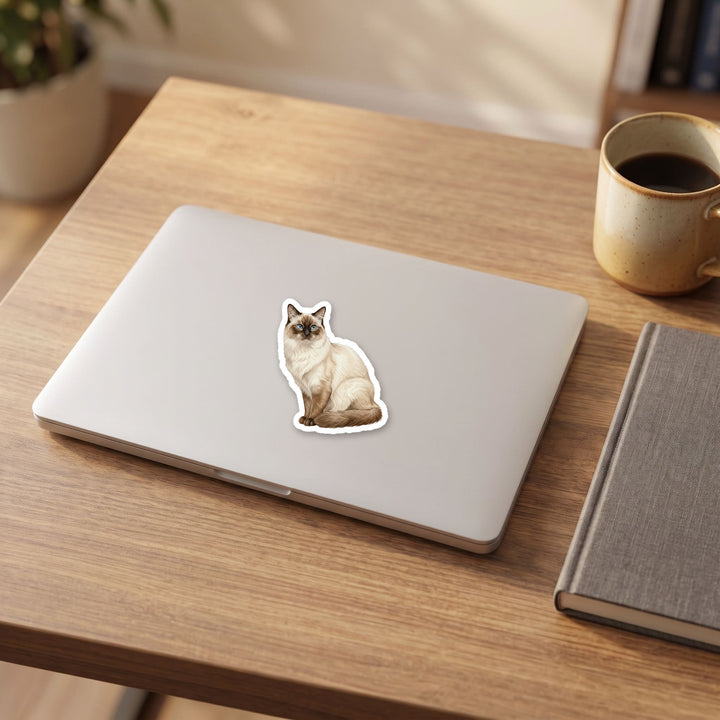 Birman Seal Point watercolor vinyl sticker on a laptop lid – Designs by Mysh