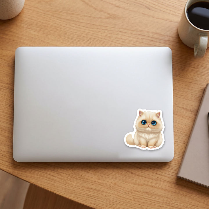 Himalayan Cream Point kawaii vinyl sticker on a laptop lid – Designs by Mysh