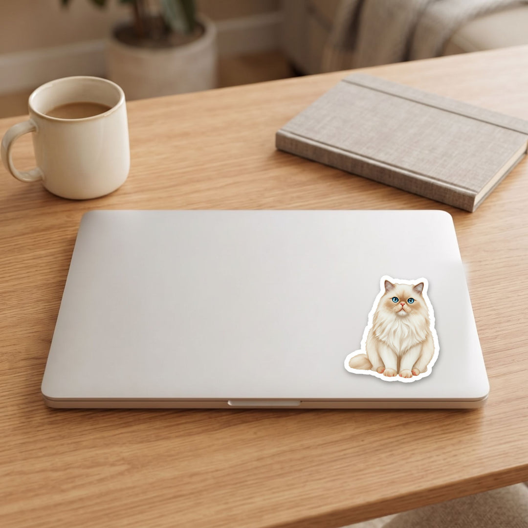 Himalayan Cream Point watercolor vinyl sticker on a laptop lid – Designs by Mysh