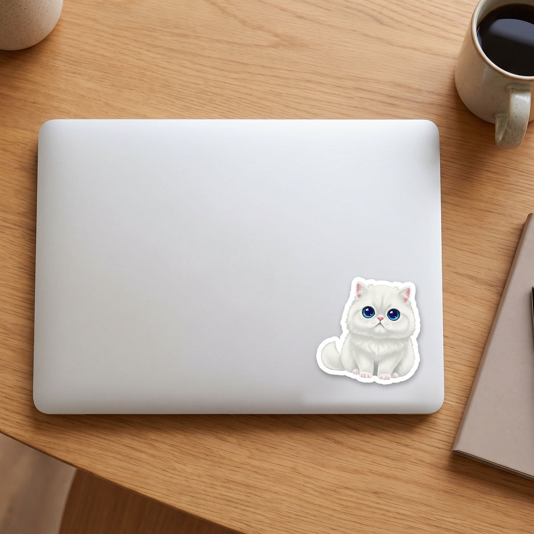 Persian White kawaii vinyl sticker on a laptop lid – Designs by Mysh
