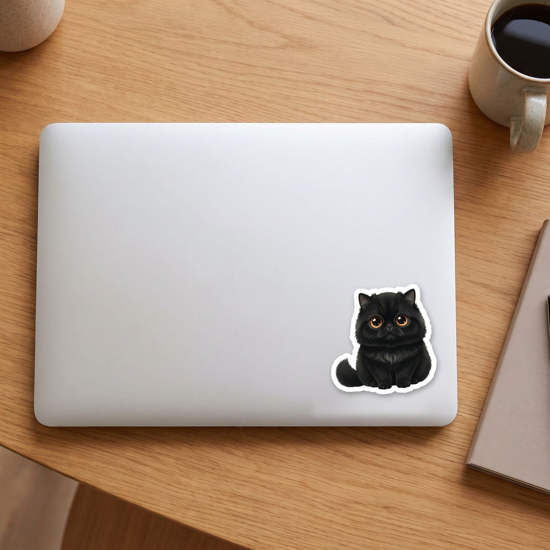Persian Black kawaii vinyl sticker on a laptop lid – Designs by Mysh