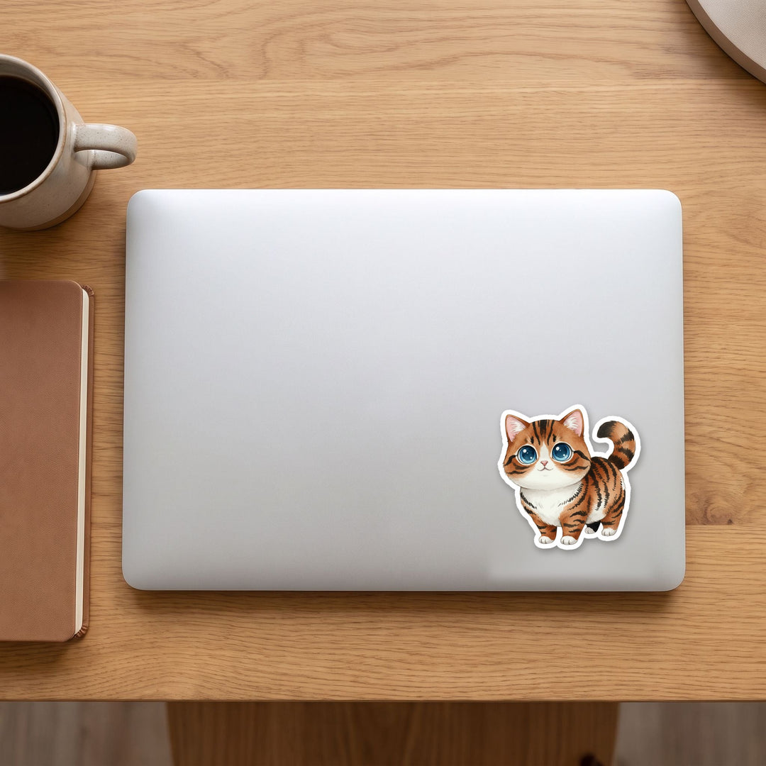Ragamuffin Brown Tabby and White kawaii vinyl sticker on a laptop lid – Designs by Mysh