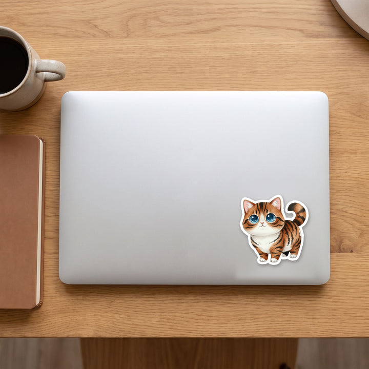Ragamuffin Brown Tabby and White kawaii vinyl sticker on a laptop lid – Designs by Mysh