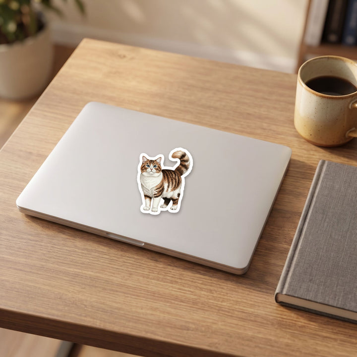 Ragamuffin Brown Tabby and White watercolor vinyl sticker on a laptop lid – Designs by Mysh