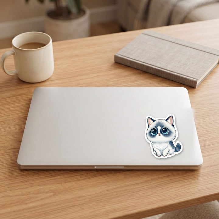 Ragdoll Blue Bicolor kawaii vinyl sticker on a laptop lid – Designs by Mysh