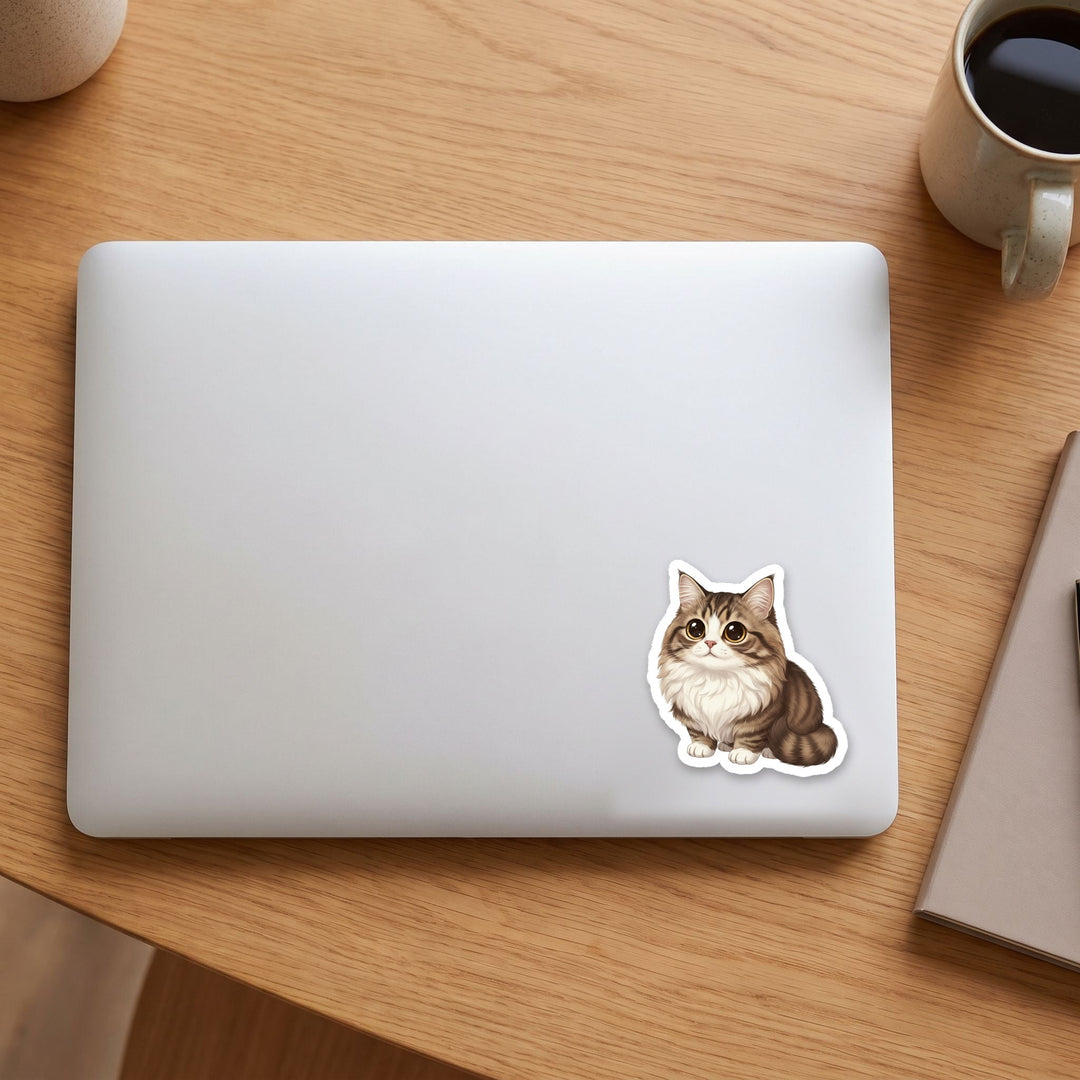 Siberian Brown Tabby kawaii vinyl sticker on a laptop lid – Designs by Mysh