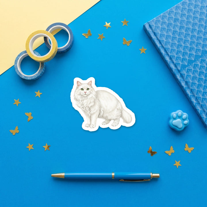 Siberian White watercolor 3 inch sticker flat lay with blue and yellow stationery – Designs by Mysh