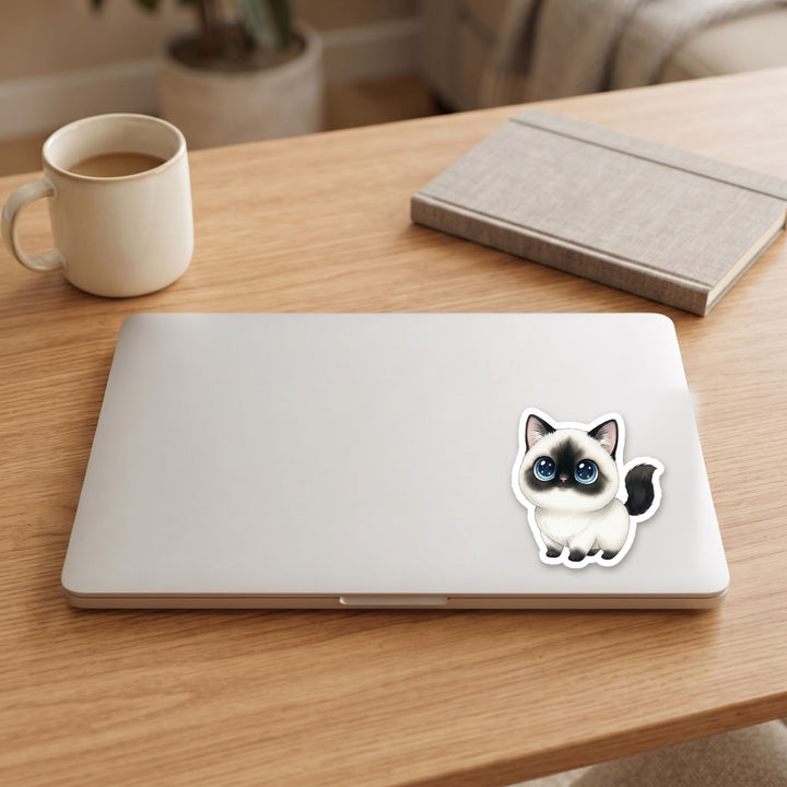 Turkish Van Black and White kawaii vinyl sticker on a laptop lid – Designs by Mysh
