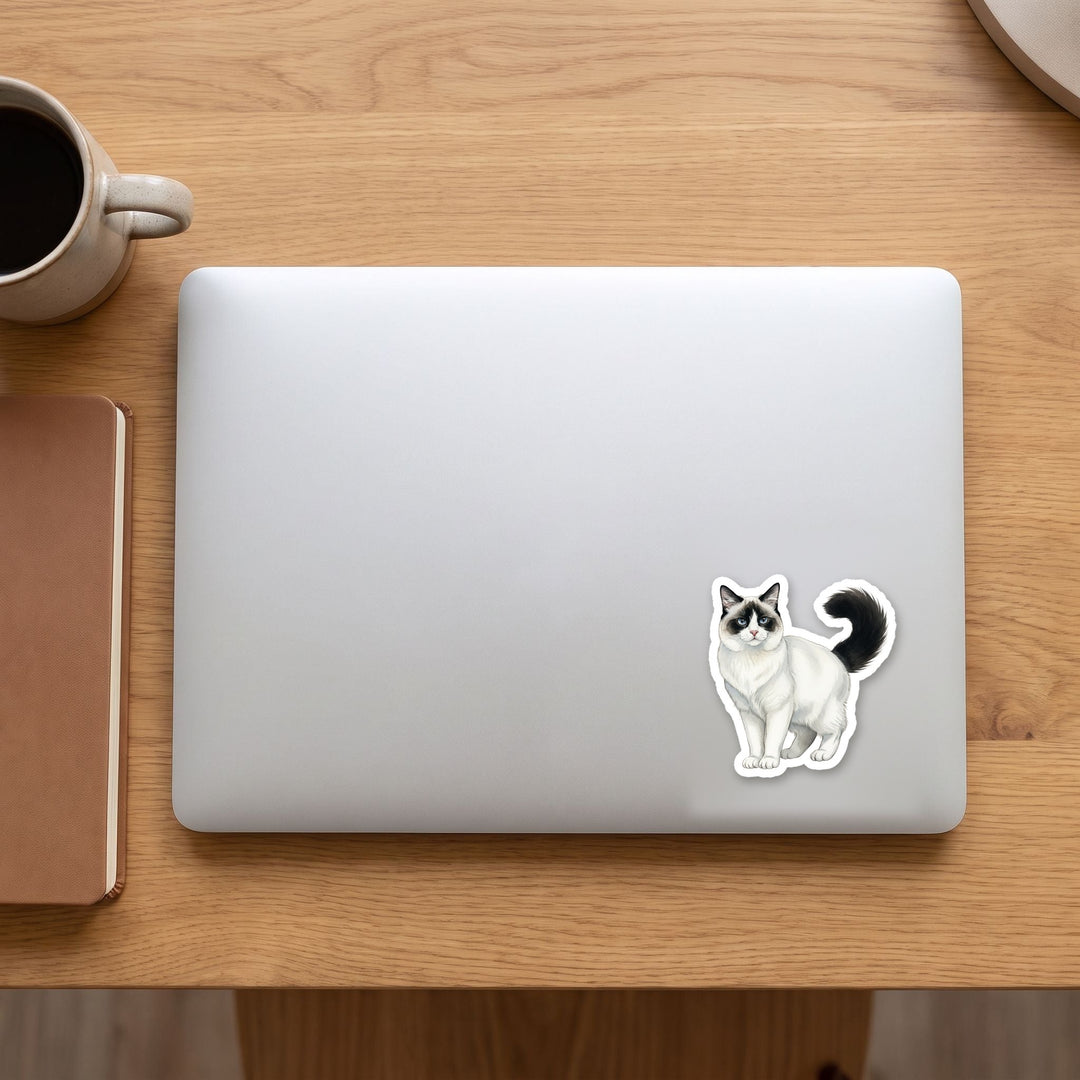 Turkish Van Black and White watercolor vinyl sticker on a laptop lid – Designs by Mysh